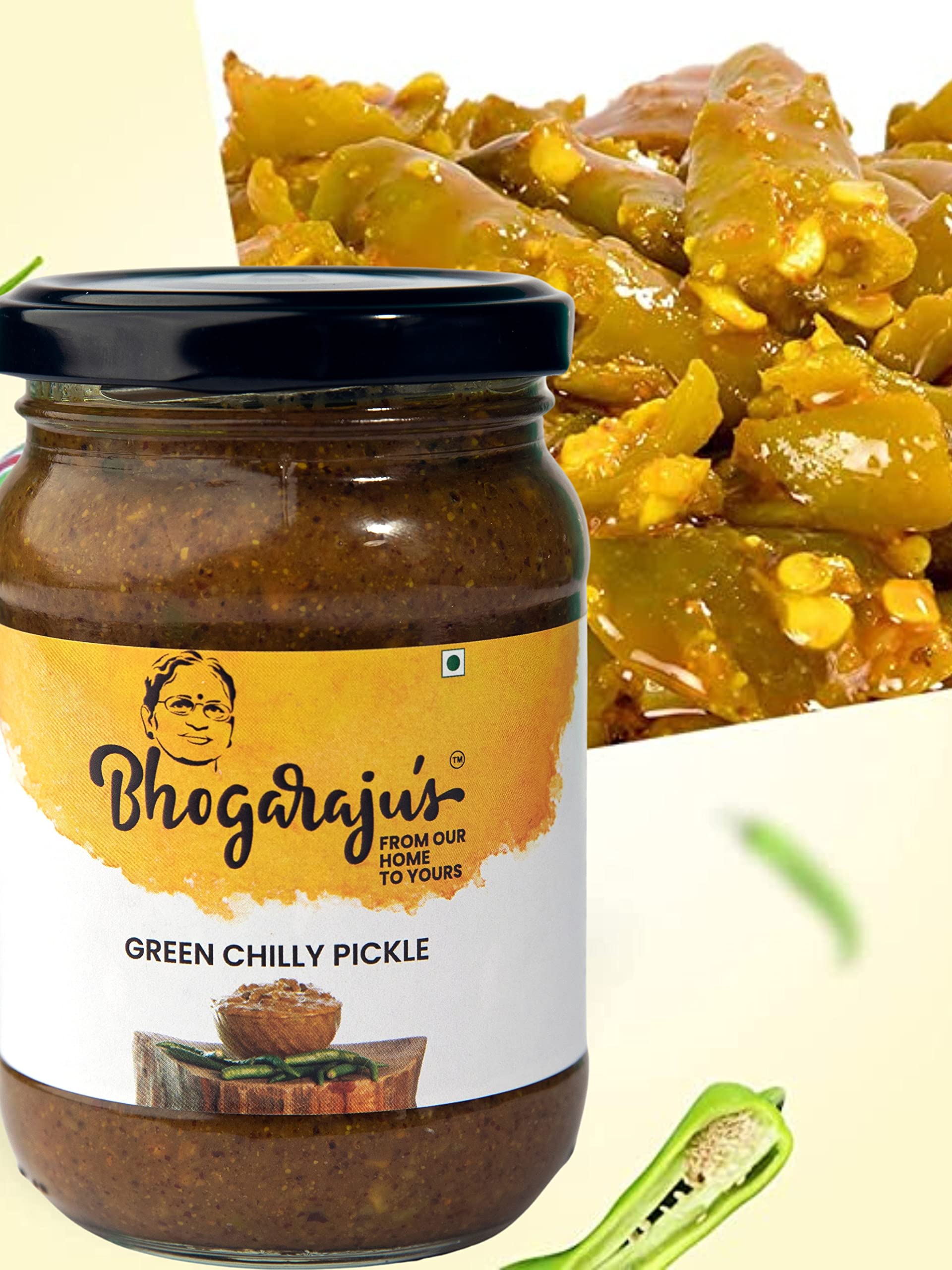 Bhogarajus Lehsun Ka Achar Truly/Garlic Pickle Homemade Traditional Indian Taste + Homemade Ready To Eat Chilli Pickle - 300 Grams Each (Pack of 2) 1