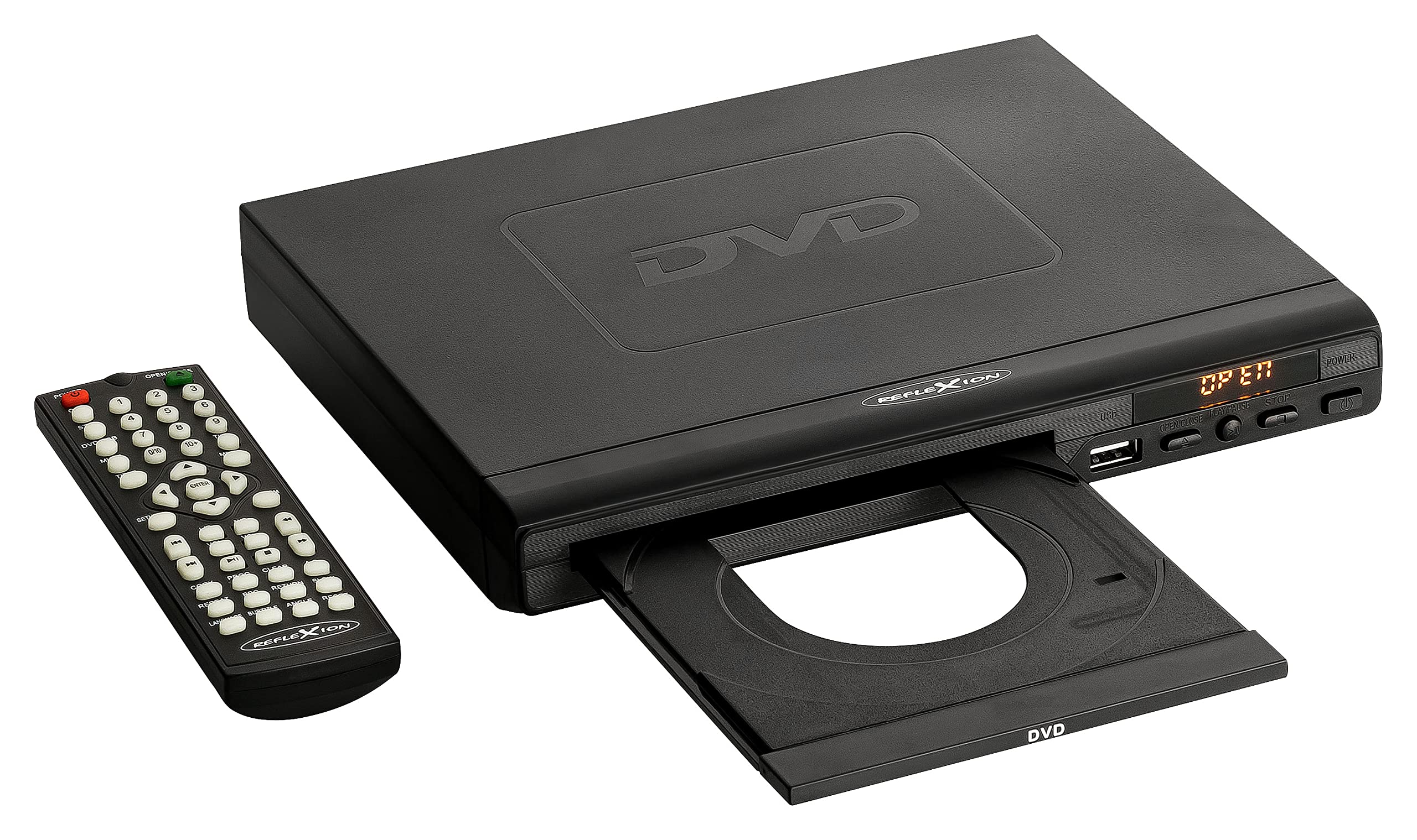 Reflexion DVD366, DVD-CD-Player, Slim Line, Display, CD-Kopierfunktion auf USB, Anti-Schock-System, Coax-Audioausgang, Schwarz