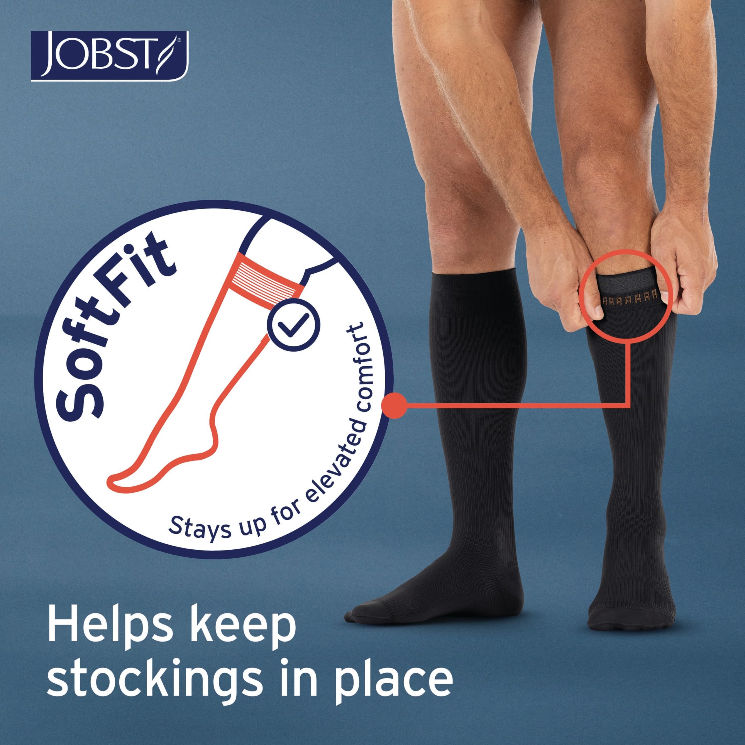 JOBST forMen Compression Socks 20-30 mmHg Knee High, with SoftFit Band, Closed Toe, Black, Medium Long Length