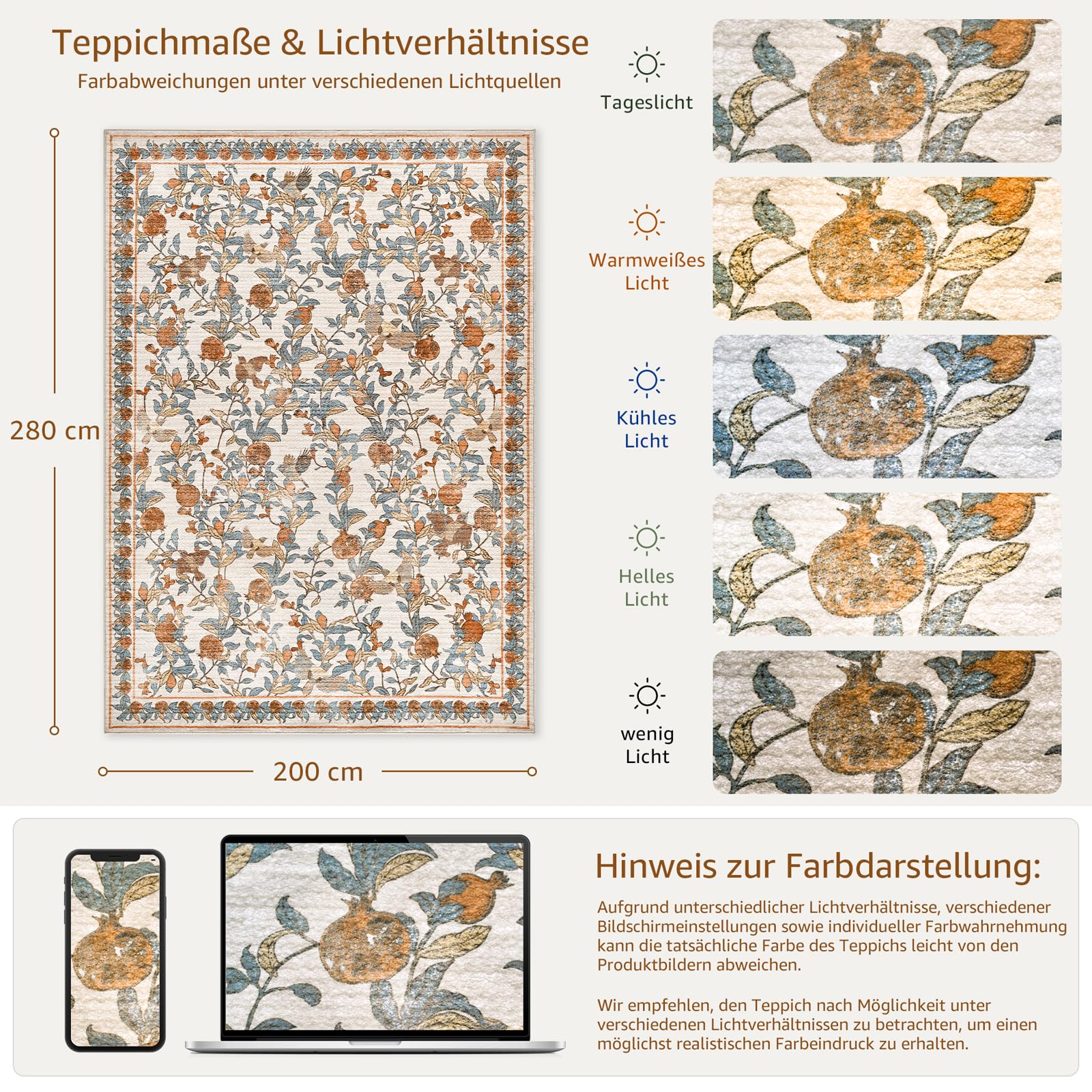 TOPICK Alfombra de Salón Albaricoque 200x280 cm, Pelo Corto Antideslizante