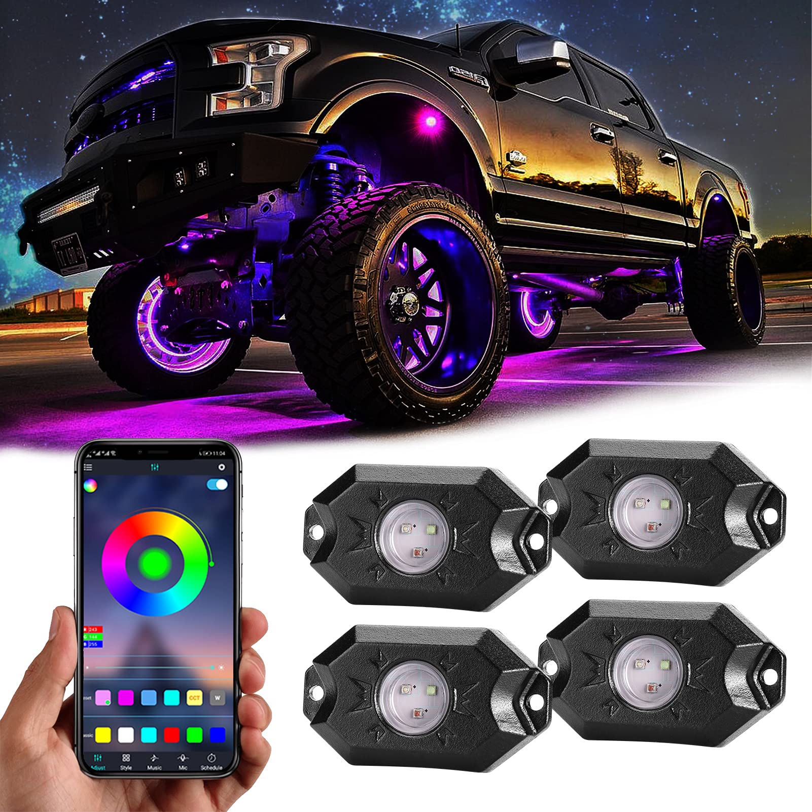 Buy RGB LED Rock Lights Kit, YvooneAuto Underglow Neon LED Light