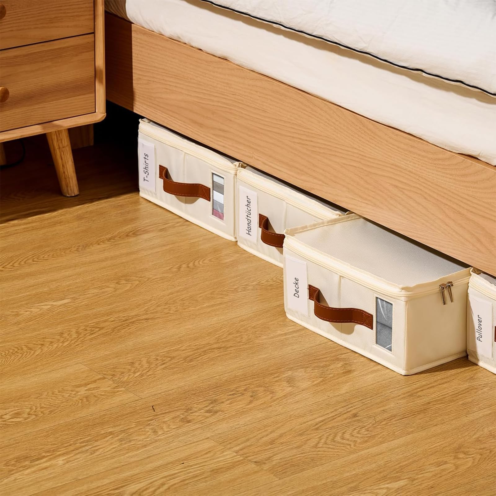 Bettwäsche-Organizer 8er Pack – Insektendichte Aufbewahrungsbox mit Reißverschluss, Etikett, Griff, Fenster – Schrankorganizer für Bettlaken, Kleidung, Bettdeckenbezüge, Spielzeug