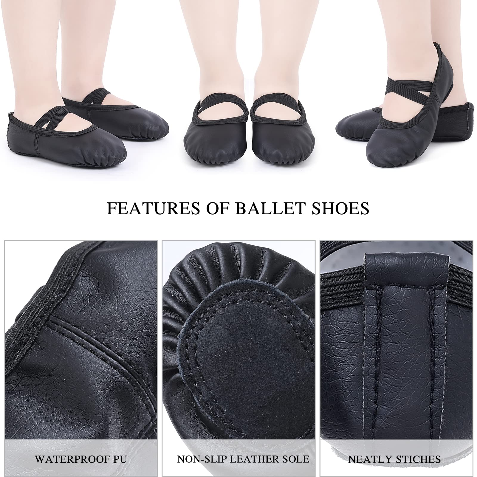 Zapatillas de Ballet Niñas Zapatillas de Baile Gimnasia Suela de Cuero para Niños Adultos Tamaño 20-40 — view 6