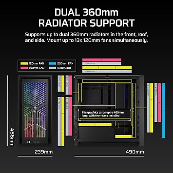 CORSAIR FRAME 4000X RS Modular Mid-Tower ATX PC Case – RGB Front Panel, 4x RS120 PWM Fans Included, InfiniRail Fan Mount System, Reverse GPU Anti-Sag and Motherboard Support – Black