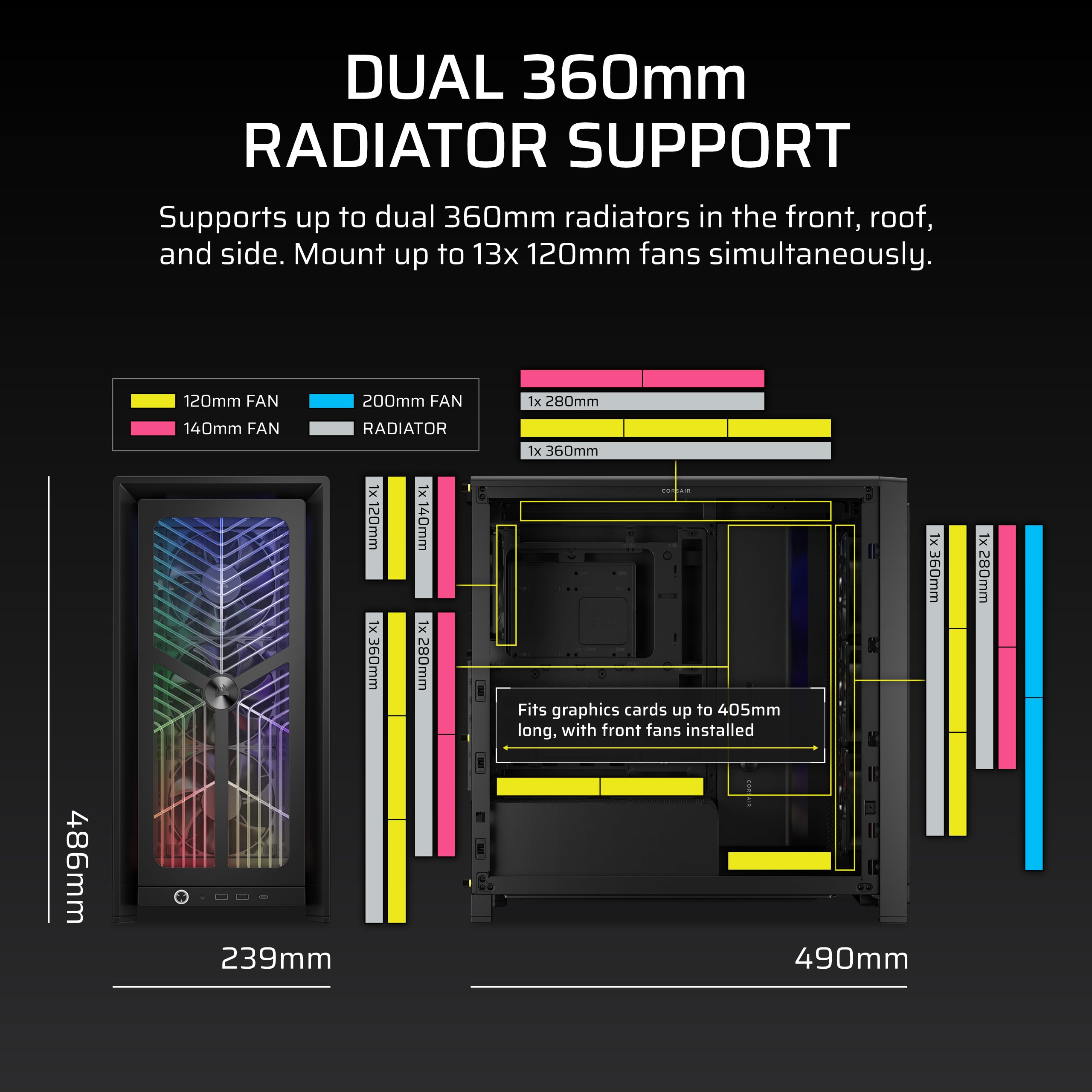 CORSAIR FRAME 4000X RS modułowa obudowa Mid-Tower ATX PC – panel przedni RGB, 4 x wentylatory RS120 PWM w zestawie, system montażu wentylatora InfiniRail, odwrócony GPU Anti-Sag i obsługa płyty