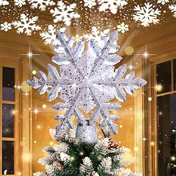 OurWarm Christmas Tree Topper Lighted with LED Rotating Silver OurWarm Christmas Tree Topper Lighted with LED Rotating Silver