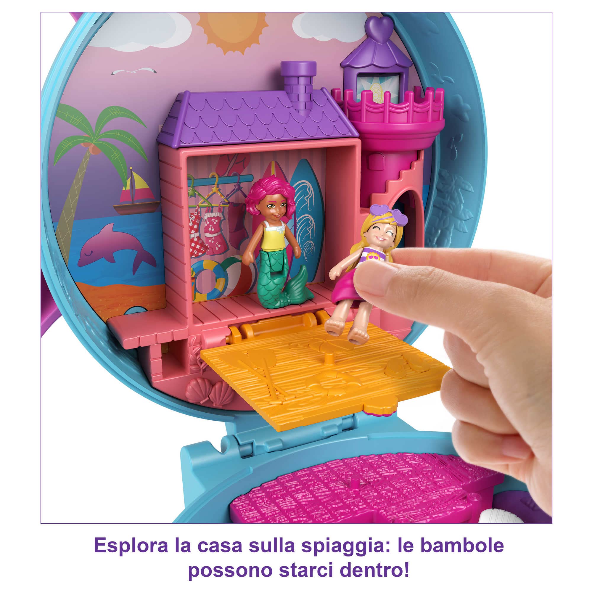 Polly Pocket - Cofanetto Spiaggia dei Delfini e Mare con Micro Bambola Polly, Sirena e Accessori, Giocattolo per Bambini 4+Anni, GTN20