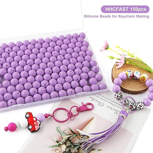 Miniatura 3 de HHCFAST 150 cuentas de silicona de 0.591 in, cuentas de silicona para hacer llaveros, cuentas de silicona a granel para hacer pulseras, collares y