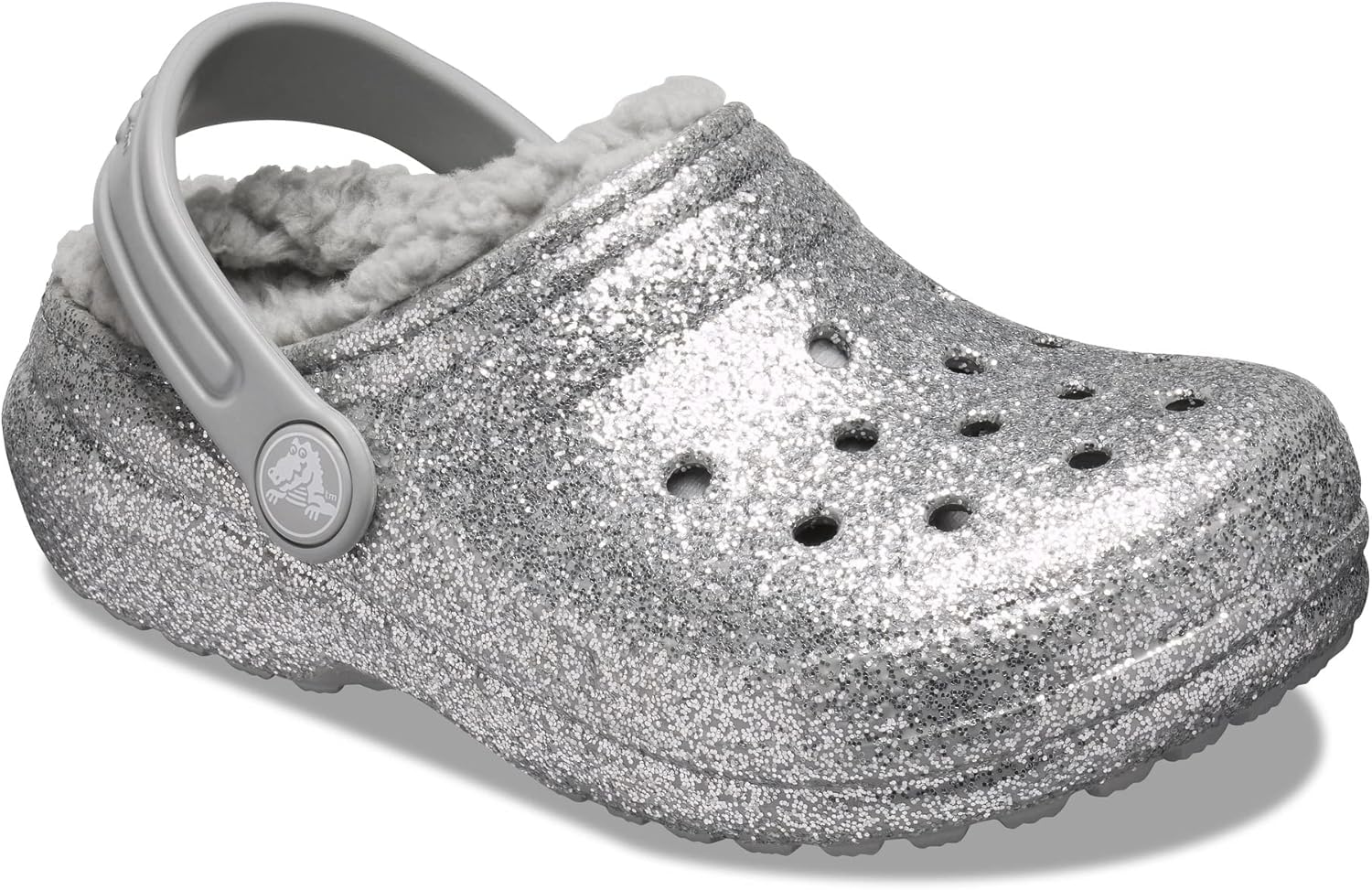 Crocs Kids' Classic Lined Clog | Kids' Slippers, Silver Glitter, 6 Big Kid