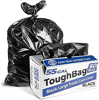 ToughBag 55 Gallon Trash Bags, 35 x 55” Large Industrial Black Trash Bags (50 COUNT) - 55-Gallon Outdoor Garbage Bags for ...