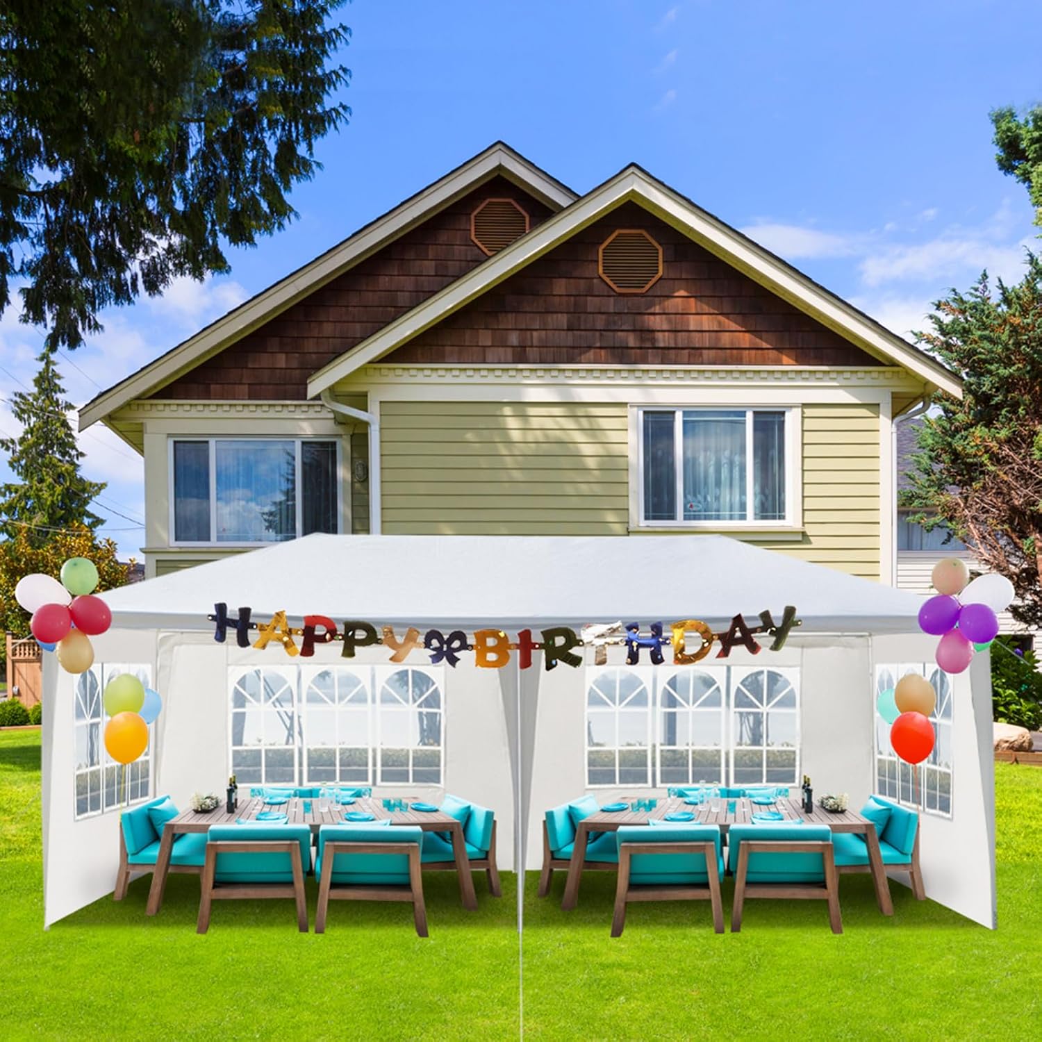 10'x20'Party Canopy Tent, Outdoor Tent with 4 Removable Sidewalls, Waterproof Shelters Gazebo for BBQ, Birtheday Party, Wedding, Events, Backyard, Garden and Patio (10'X20'+4 Sides White)