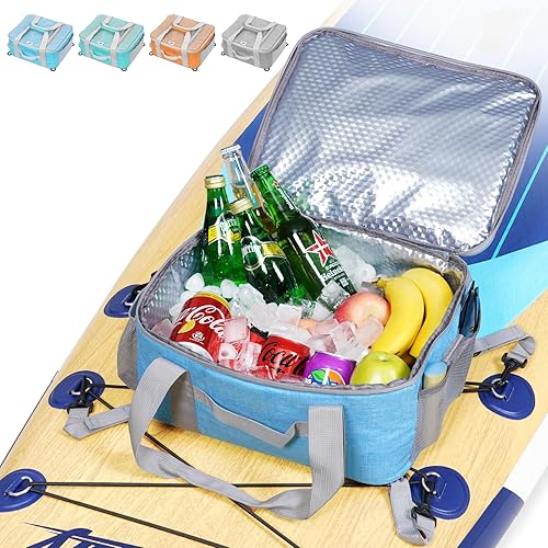 Uboway Paddle Board Cooler Bag, Waterproof Portable Deck Bag with Top Mesh Pocket, 12 Can Surf Insulated Kayak Cooler Bag with Side Pouches for