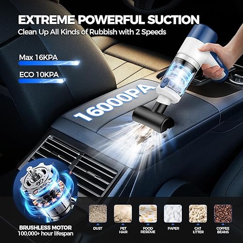 Miniatura 2 de Aspirador de automóvil inalámbrico, 4 en 1, aspiradora portátil 16000 PA de alta potencia, soplador de aire y bomba, aspiradora de mano recargable