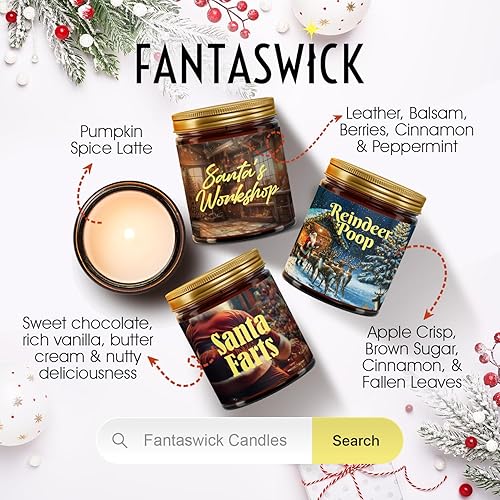 Miniatura 7 de Fantaswick Christmas Candle Santa's Workshop  Perfumada con cuero, bálsamo, bayas, canela y menta  Vela de cera de soja de coco 100% natural  Tarro