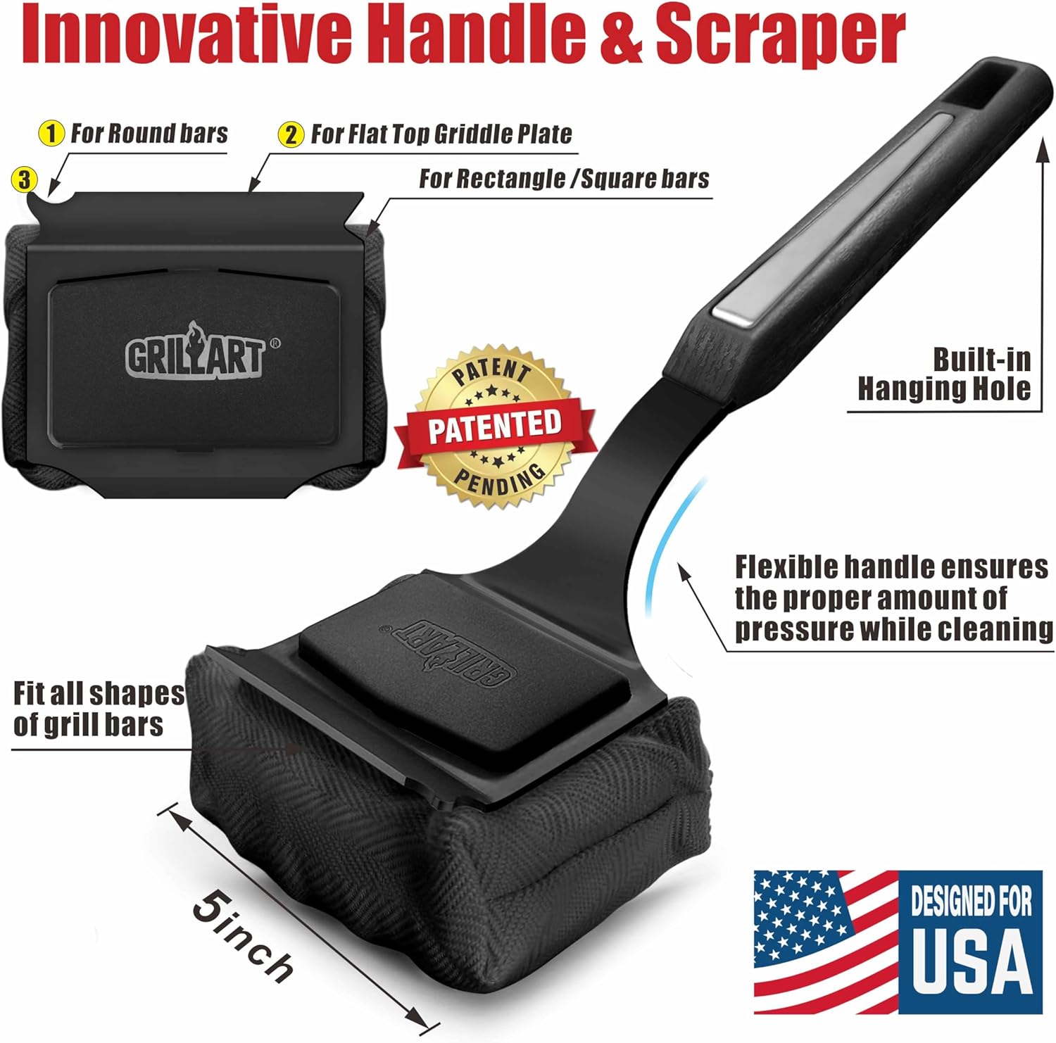 Extending Beer Opener Handle & GRILLART Steamwizards Super-Safe Grill Brush-Dark Black (Bundle)