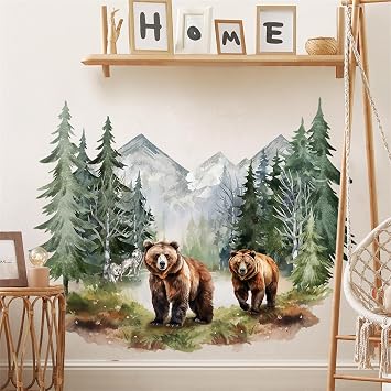 Brown Bear Dream Forest Wall Stickers Jungle Animal Wall Decals