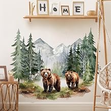 Brown Bear Dream Forest Wall Stickers, sacinora Wild Jungle Animal Wall Decals Removable Vinyl Peel and Stick for Living Room Bedroom Nursery Sofa TV Background Art Decorations