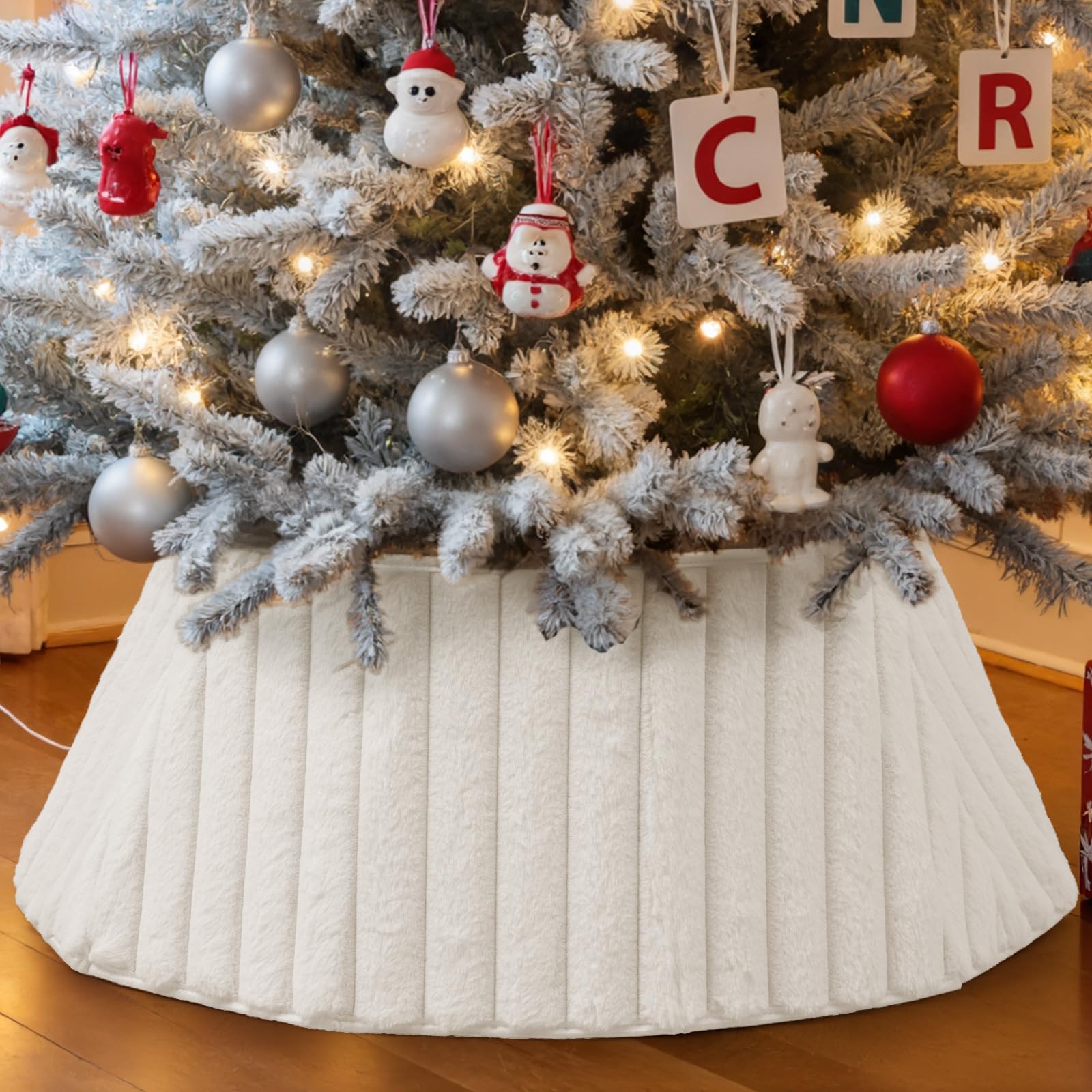 Lanpn 76cm Christmas Tree Collar, Plush Tree Collar Tree Stand Cover Xmas Tree Ring Stand Tree Basket Skirt for Winter Home Party Holiday Indoor Christmas Decorations (White, 30 inch)