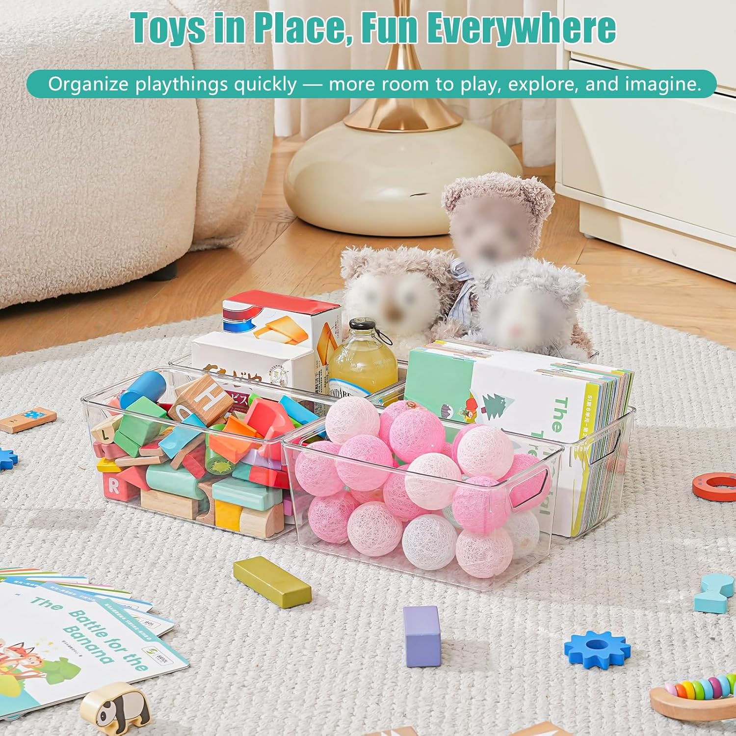 12 Pack Clear Plastic Storage Bins, Multi-Use Small Acrylic Arts and Craft Storage Containers, Clear Craft Organizer Bins with Handles for Art Supplies, Office, Pantry, Kitchen