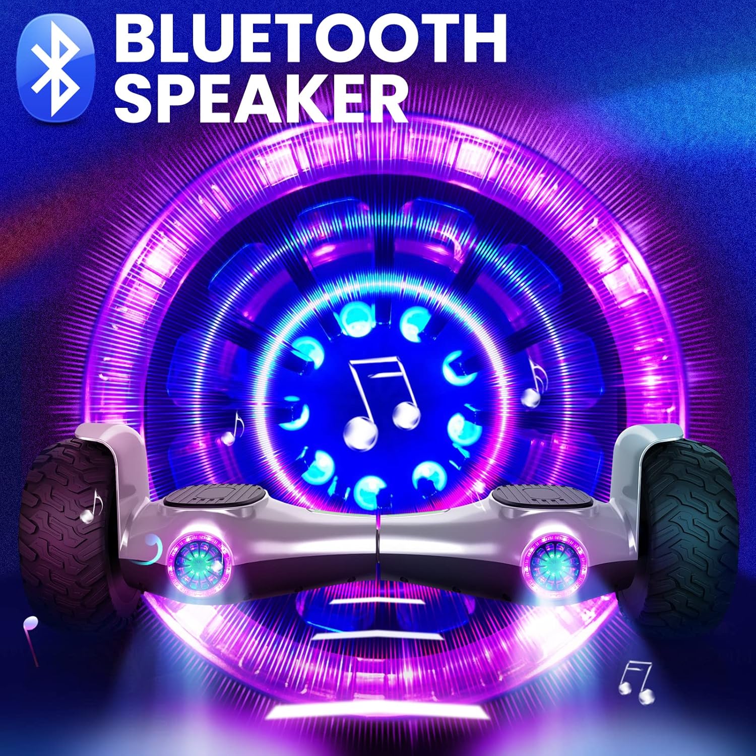 SISIGAD 8.5" Solid Tires Off Road Hoverboard, All Terrain Self Balancing Scooter with 700W Motor, Bluetooth Speakers and LED Lights, Portable Handle