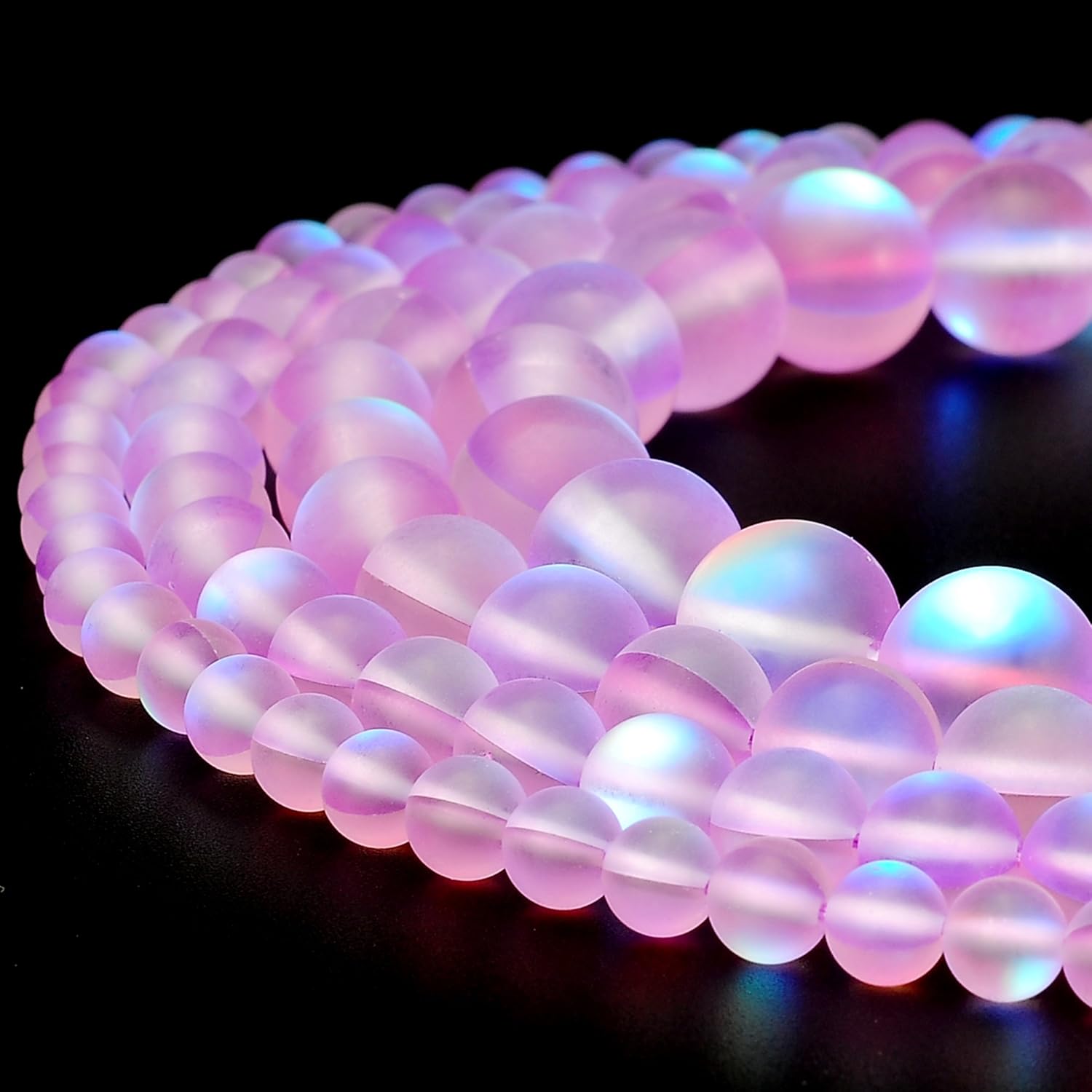 RUBYCA 10mm Round Moonstone Matte Crystal Glass Beads Aura for Jewellery Making Purple 1 Strand, Light Purple - Image 4