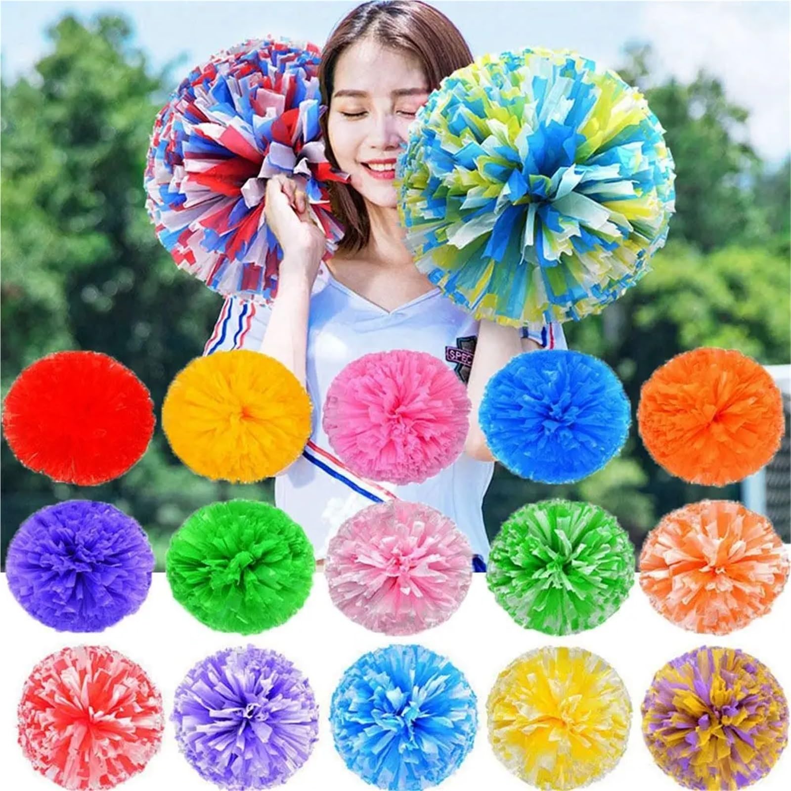 Lot de 10 pompons de pom-pom girl pour costume de compétition, fleur fantaisie, pom-pom girl, pompons, décoration de fête, club, fournitures de sport (rouge et blanc)