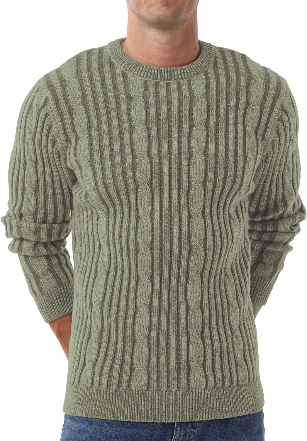 Askdeer Men's Pullover Sweater Cable Knit Casual Crewneck Sweaters Classic Soft Knitted Pullover Tops with Ribbing Edge - Image 2
