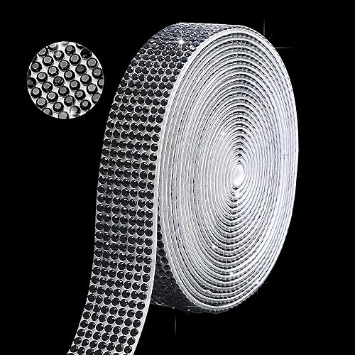 Tiras de cinta de diamantes de imitación negras autoadhesivas, 3 yardas con diamantes de imitación de 0.079 pulgadas (0.079 in) para decoración de