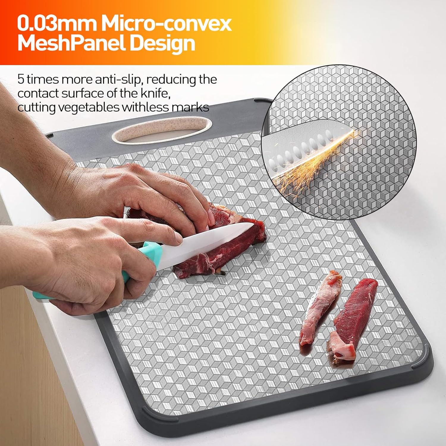 APSARAS USA 3D Cutting Board Double Sided, Stainless Steel Cutting Boards for Kitchen, Food-Grade Stainless Steel Cutting Board,Wheat Straw PP, Scratch Resistant Mesh Design Large Size15.7”×10.7”