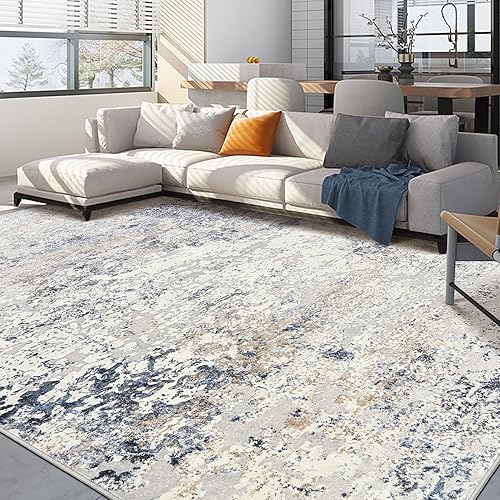 Miniatura 8 de Alfombra de área para sala de estar, 9 x 12 pies, abstracta, grande, suave, lavable, para interiores, neutra, moderna, alfombra de pelo bajo, para