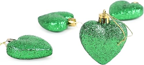 Miniatura 5 de Christmas Concepts 16 bolas de árbol de Navidad con forma de corazón verde esmeralda con purpurina de 2.362 in