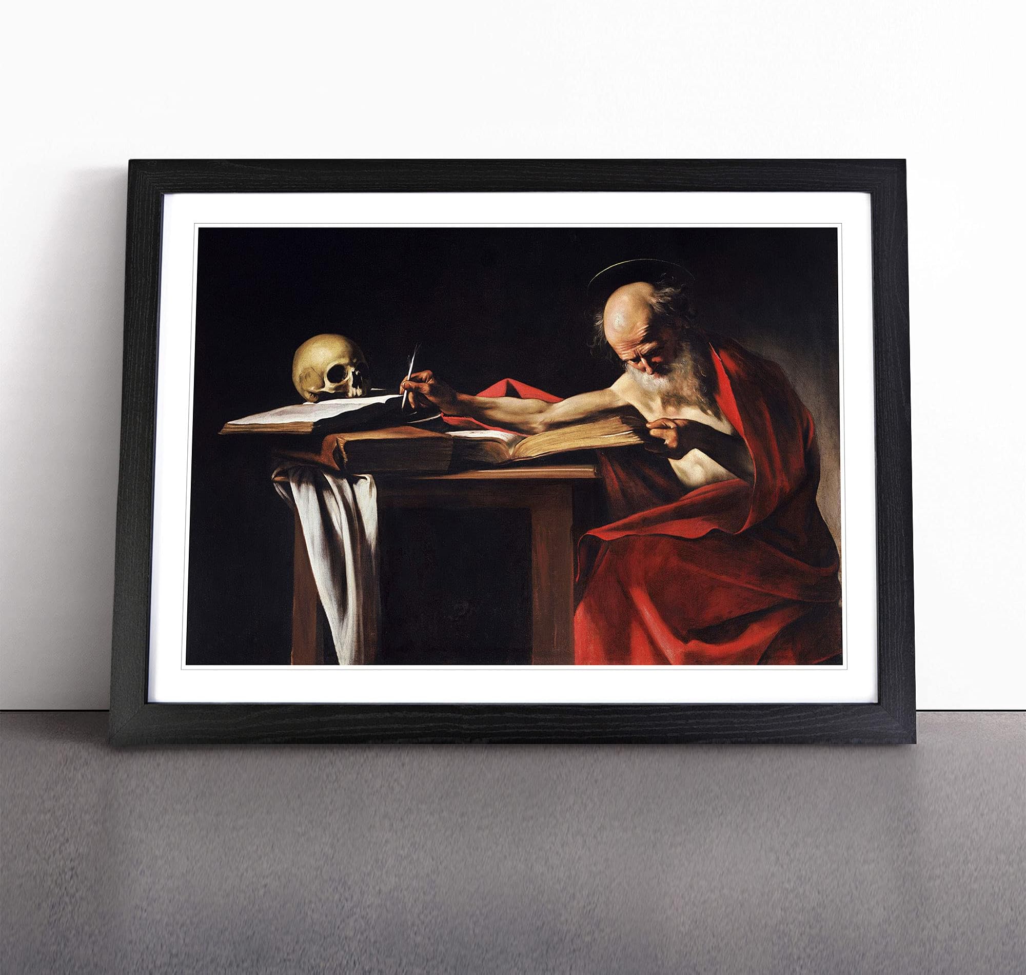 Saint Jerome Writing By Caravaggio Framed Wall Art Picture Print - Canvas Painting - Modern Home Décor Poster - Ready to Hang for Living Room Bedroom Kitchen - Black A3 (36 x 48 cm)
