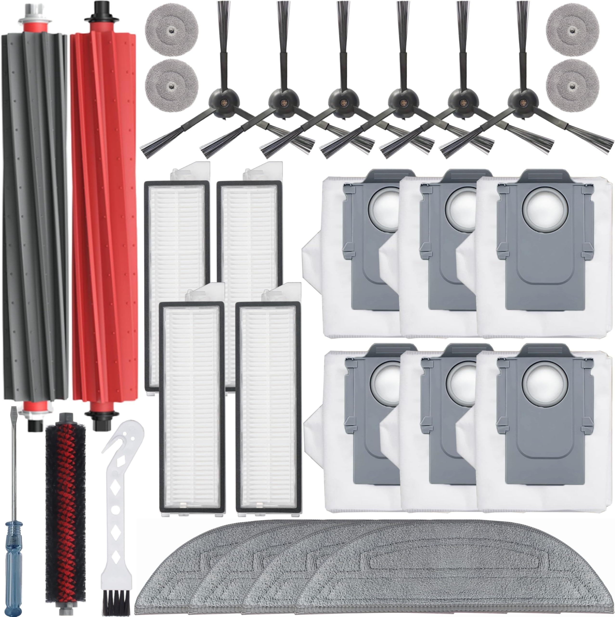 Bluearks 27Pcs Accessories Kit, Compatible with Roborock S8 Max/S8 MaxV Ultra Robot Vacuum, 1 Self-Main Brush, 2 Roller Brushes, 4 HEPA Filters, 4 Small Mops, 4 Mop Pads, 6 Side Brushes, 6 Vacuum Bags