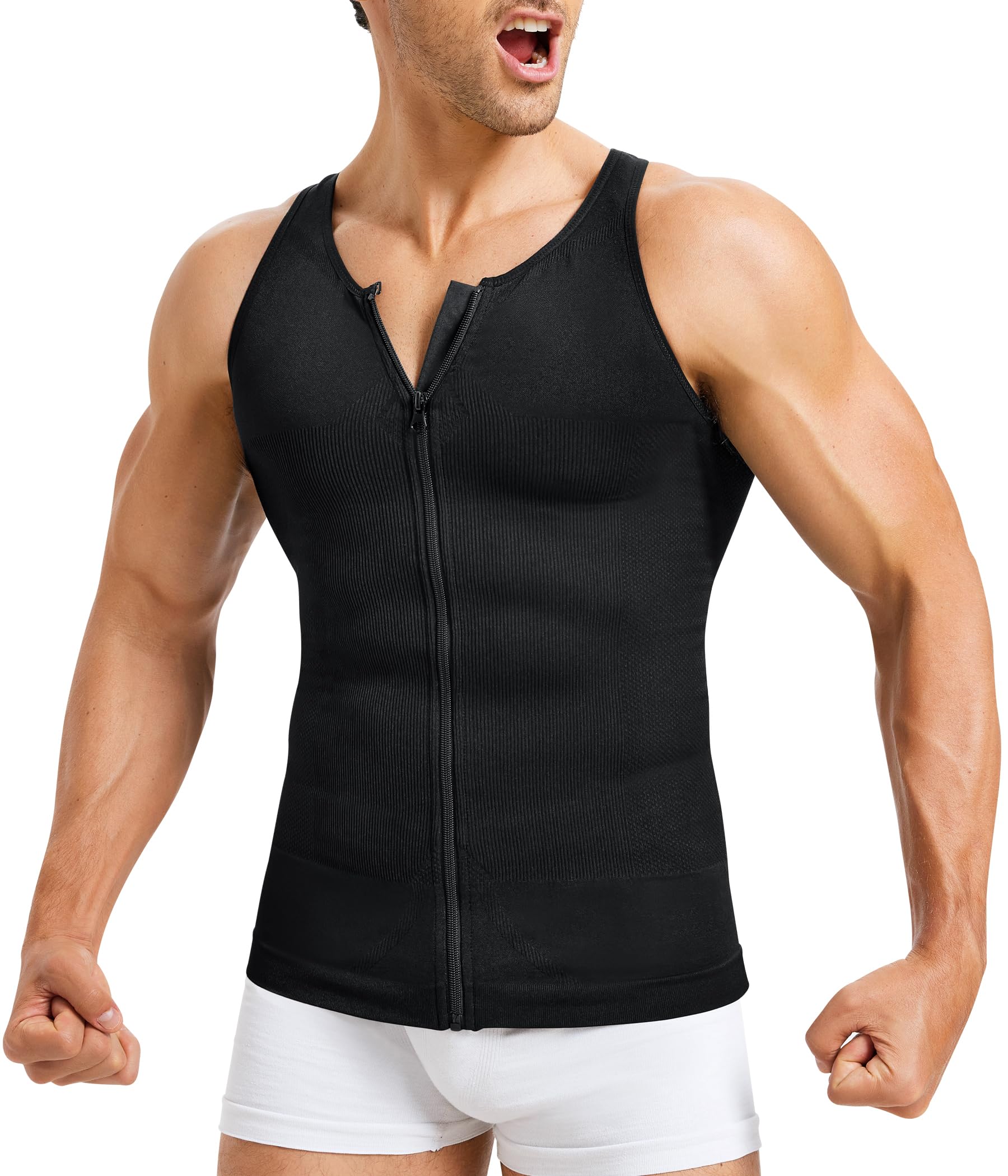 Gotoly Shapewear Herren Kompressionshirt Elastische Compression Shirt Tight Taillenformer Figurformende Tank Top Ärmellos Bauchweg Unterhemd Body Shaper