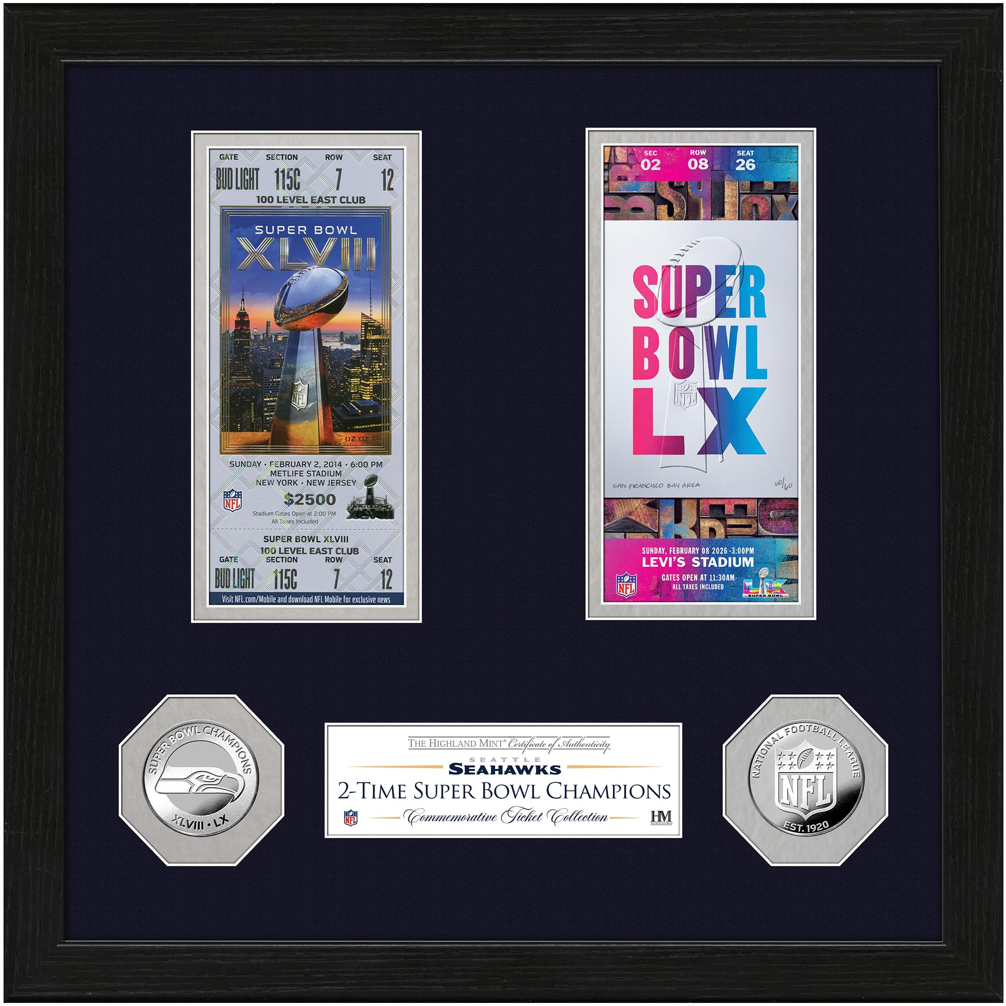 Highland Mint Seattle Seahawks 2-Times Super Bowl LX Champions Ticket Collection