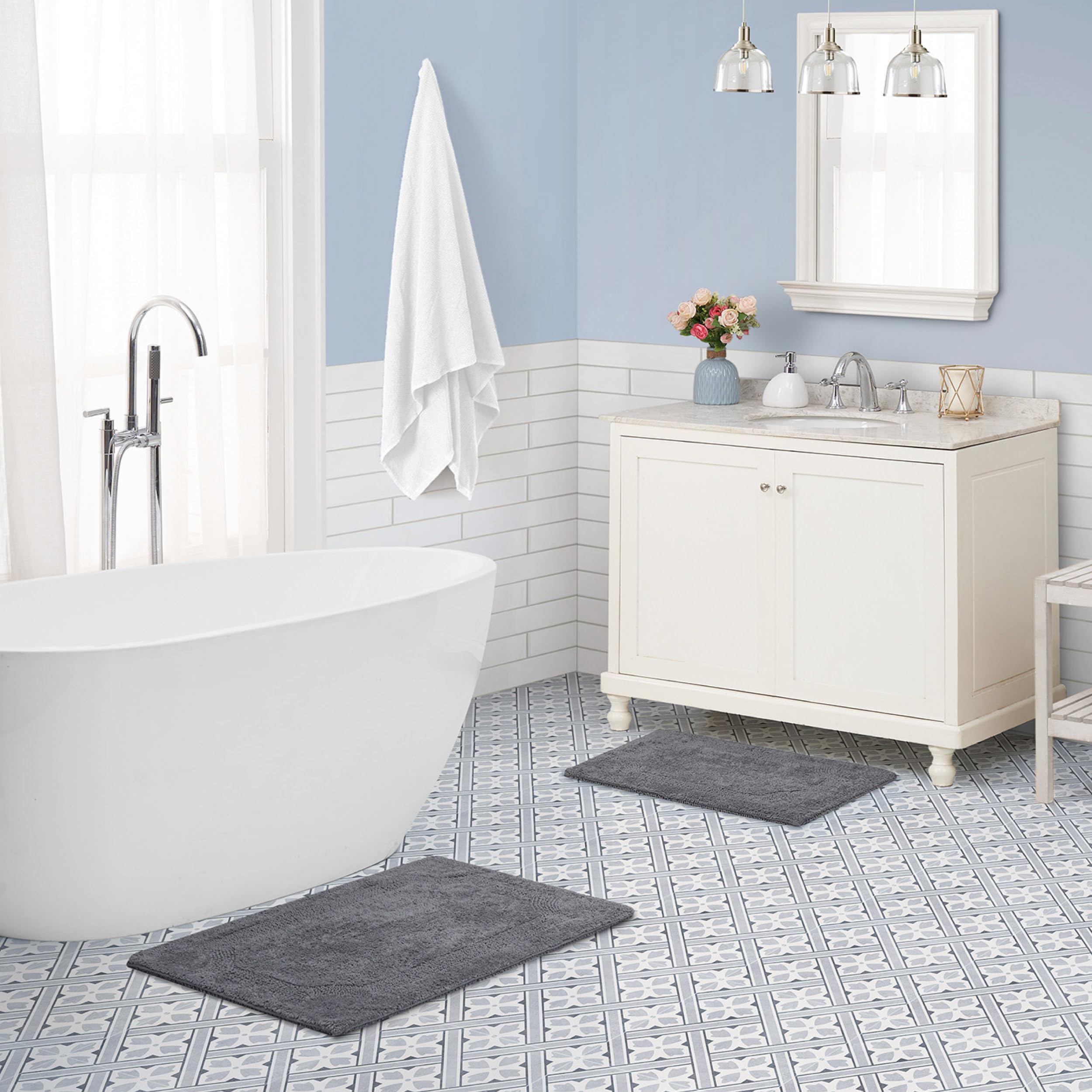 Laura Ashley Badematten-Set, wendbar, Baumwolle, Anthrazit