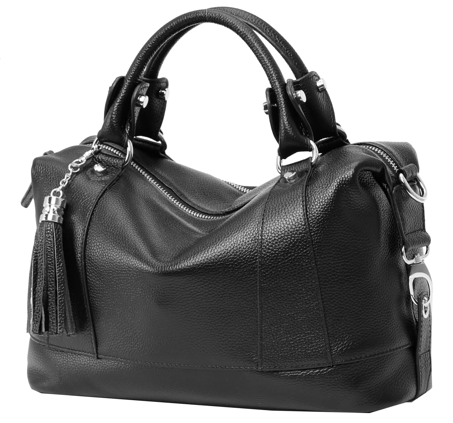 HESHE Genuine Leather Purse for Women Satchel Tote Bags Shoulder Handbags Soft Top Grain Leather,Tassel,Large Capcity,Adjustable Long Strap,Roomy,Top Handle,Crossbody,Trendy,Travel,Work,Daily Use