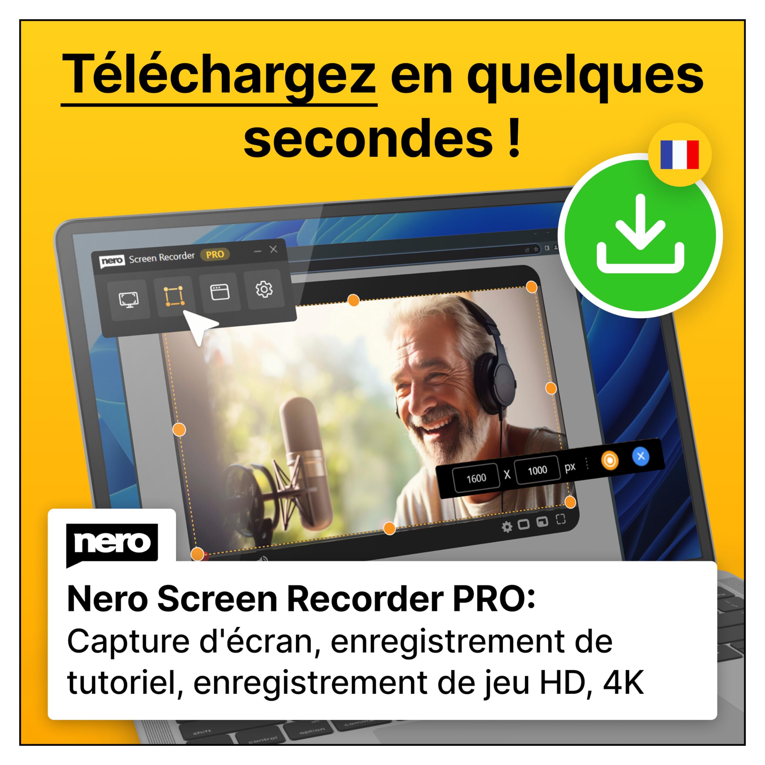 Nero Screen Recorder Pro | Capture d'écran sur PC | 4K | Enregistrer vidéo, audio, webcam |Tutoriel, créer des jeux vidéo | Windows 11/10 | 1 Appareil | Licence annuelle | Code d’activation par email
