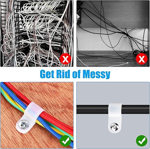 Miniatura 5 de RGBZONE 120 clips de cable tipo R blancos de 38 pulgadas con tornillos, clips de alambre de plástico de nailon para gestión de cables eléctricos en