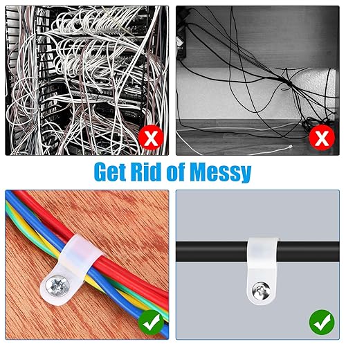 Miniatura 4 de VIPMOON 100 clips de cable tipo R de 38 pulgadas, abrazaderas de cable de plástico blancas con 100 tornillos, sujetadores de cable de montaje para