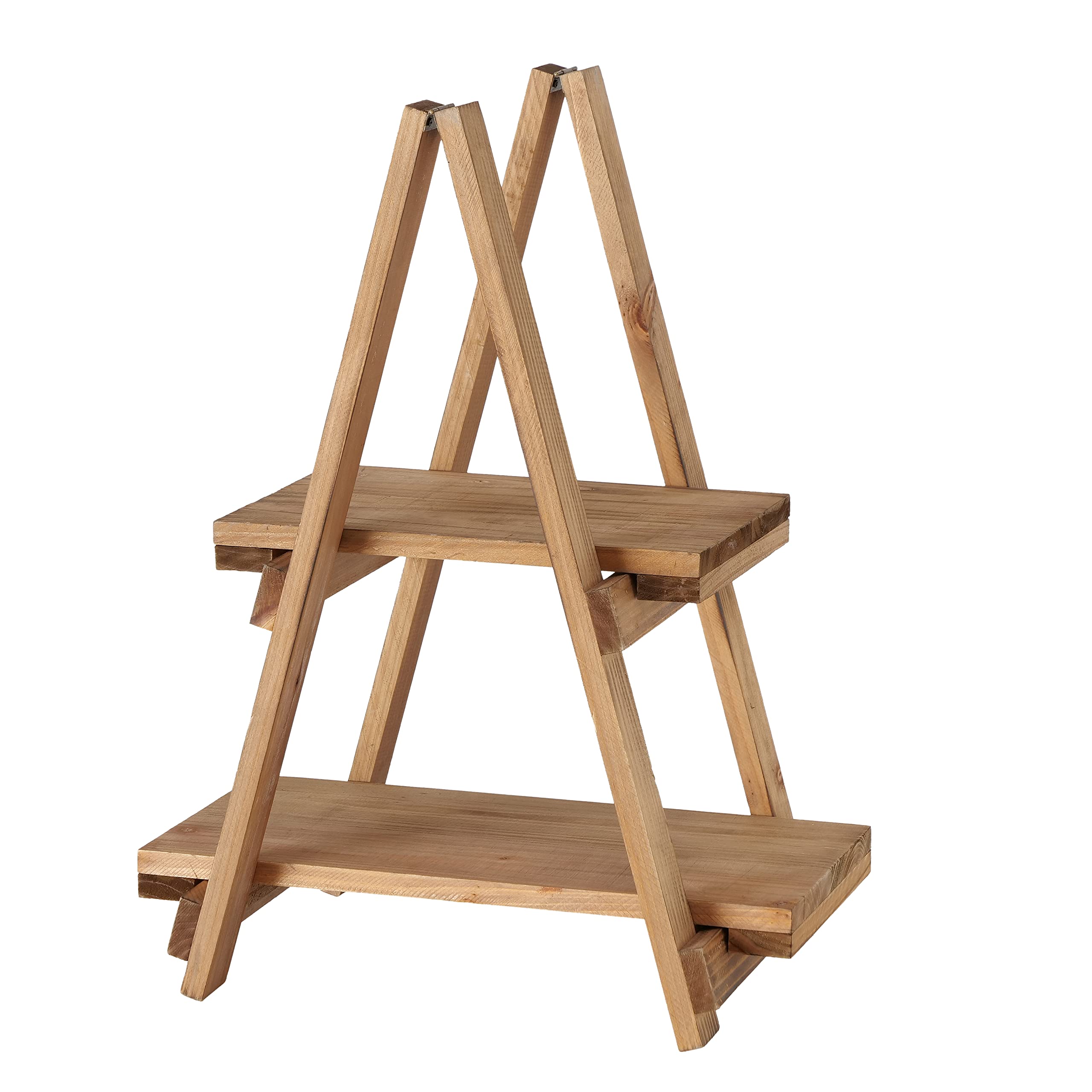 WHW Whole House WorldsModernist Home A Frame Shelf Stand, 2 Tiers, Sedona Spa Hotel Style, Natural Fir Wood, Over 1.5 Feet Tall, (19.75 Inches) Natural Finish