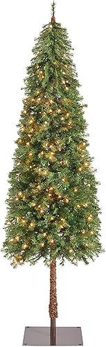 Miniatura 10 de Yaheetech 7.5ft Snow Flocked Artificial Christmas Tree with Lights, Pre-Lit Slim Pencil Christmas Tree wIncandescent Warm Lights &amp; Metal Plate Base,