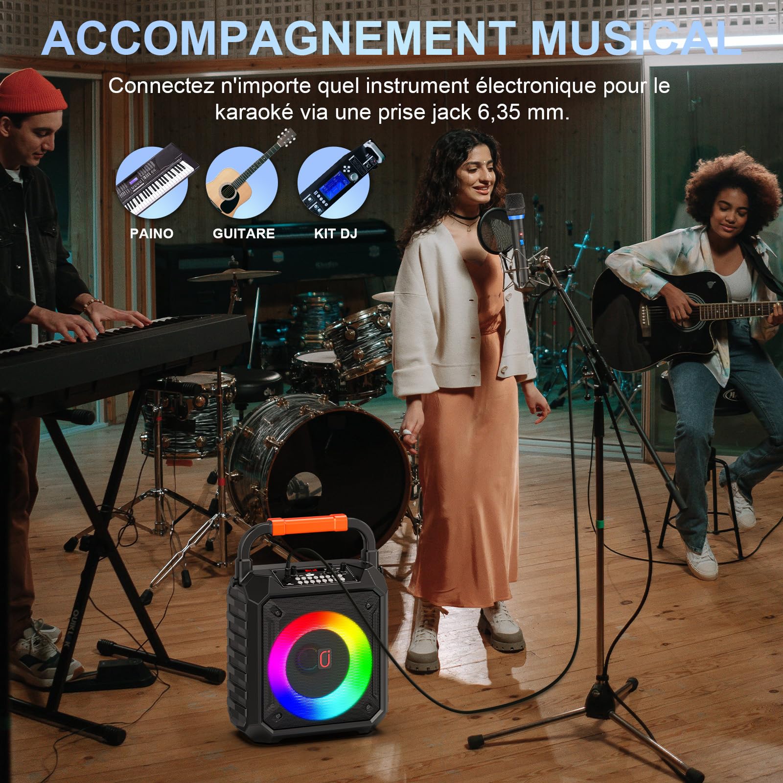 JYX Machine de Karaoké pour Adultes, 80W Enceinte Bluetooth avec 2 Micro sans Fil, Karaoke Complet avec REC/AUX/USB/TF, Équipement de Karaoke Portable pour Fêtes à Domicile/Camping en Plein Air