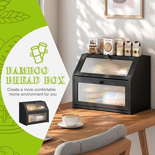 Miniatura 9 de BMOSU Panera grande para encimera de cocina, panera de doble capa para encimera de cocina, panera de madera de bambú con capacidad de almacenamiento