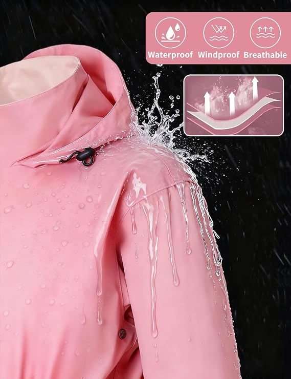 Rain Suit for Women Waterproof Hooded Rain Gear Rain Jacket and Pants 2 Piece Breathable Rain Coat Outdoor