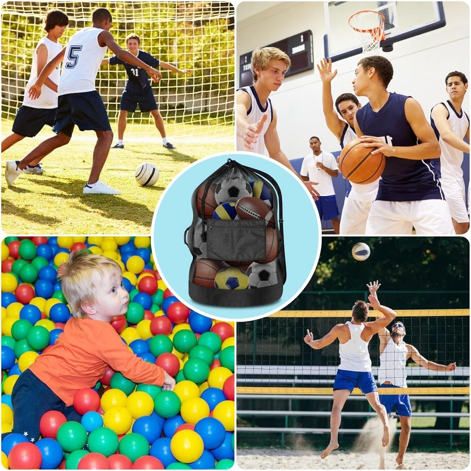 BROTOU 40" x 30" Extra Large Sports Ball Bag, Upgrade Thicken Ball Bags for Coaches, Adjustable Shoulder Strap and Hanging Ears with Handle, Mesh Bag for Basketball, Volleyball, Swimming Gear - Image 7
