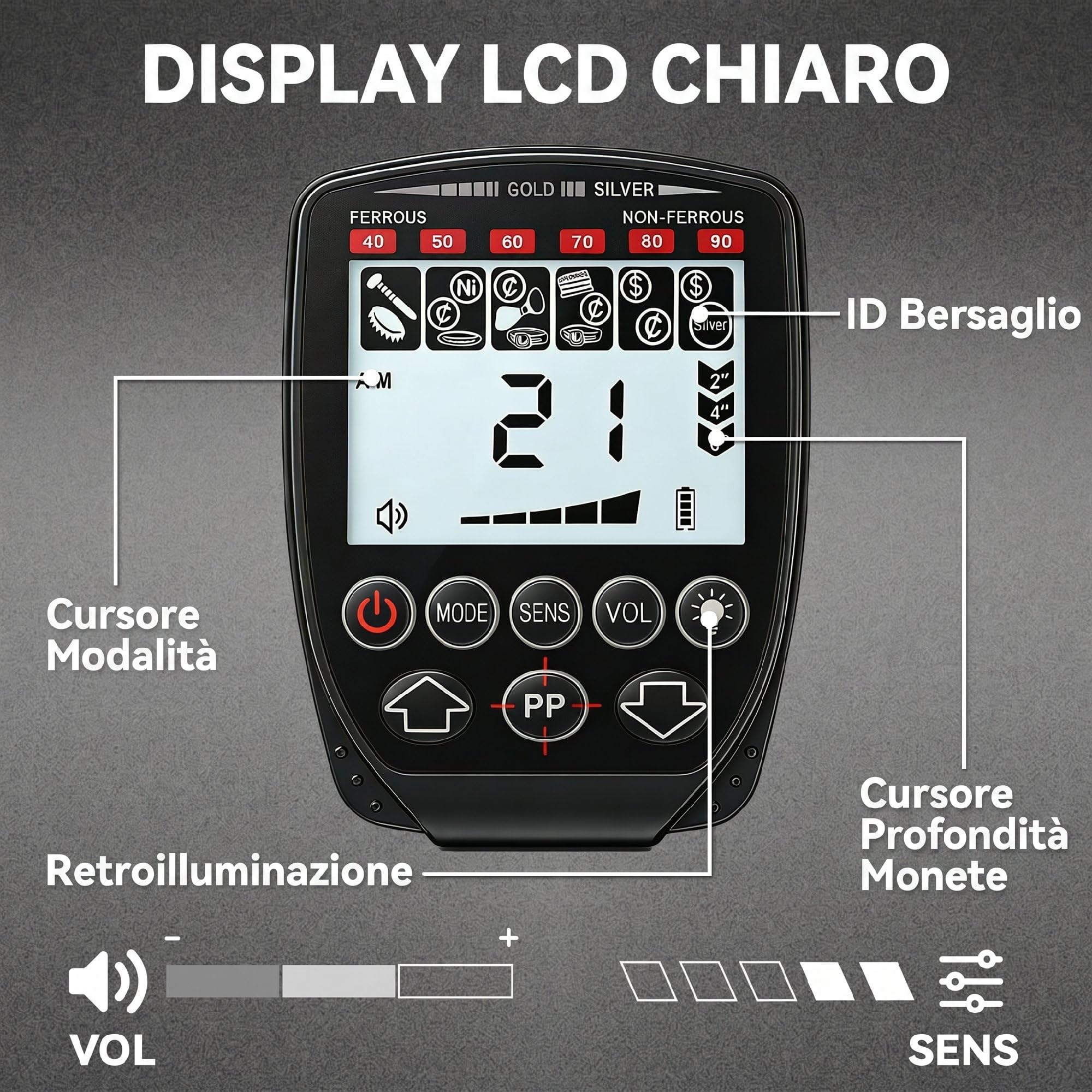 Outsunny Metal Detector Pieghevole per Adulti, Rilevatore di Metalli Oro Impermeabile IP68 con Bobina, Display LCD, 4 Modalità, Borsa, Pala, Cuffie, Asta Telescopica Regolabile, per Spiaggia Giardino