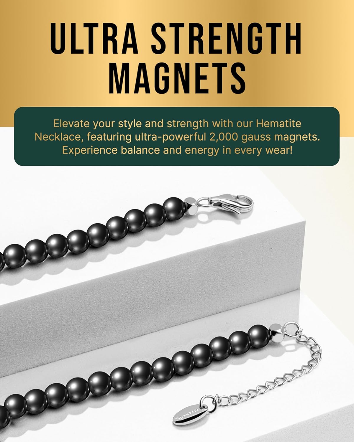MagnetRX® Magnetic Hematite Necklace – Ultra Strength Magnetic Hematite Stones – Unisex Beaded Necklaces for Men and Women (6mm Round Beads) - Image 5