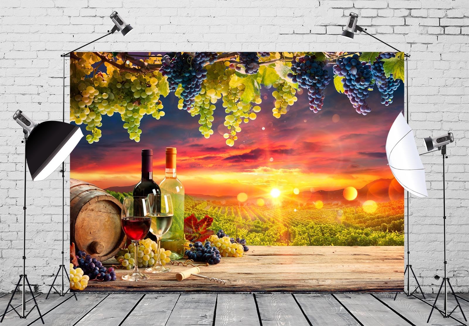 BELECO 6x3m Sfondo Vigneto Tramonto Uva Botte Vino, Decorazione Degustazione Vino Baby Shower Compleanno Studio Foto