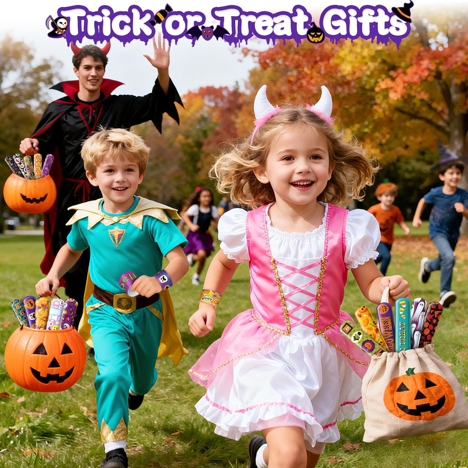 OCHIDO 120 PCS Halloween Slap Bracelets Bulk, Halloween Party Favors Slap Bracelets for Kids, Friendship Snap Bracelets Bulk for Halloween Treat Bags Fillers, Classroom Prizes Exchanging Gifts